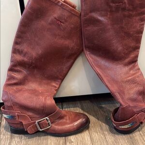 Lucky Brand Burgundy Over the Knee Boots with Buckle Detail